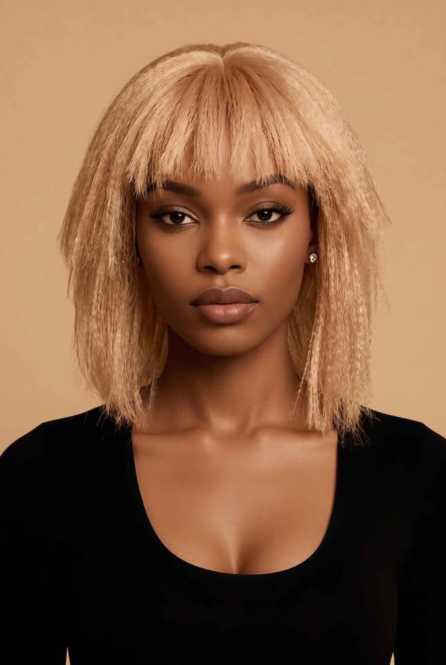 "Tina Turner style" blonde Crimped Bob Wig with Bangs